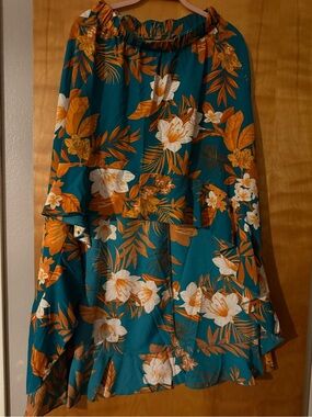 Teal Floral Tiered Maxi Skirt